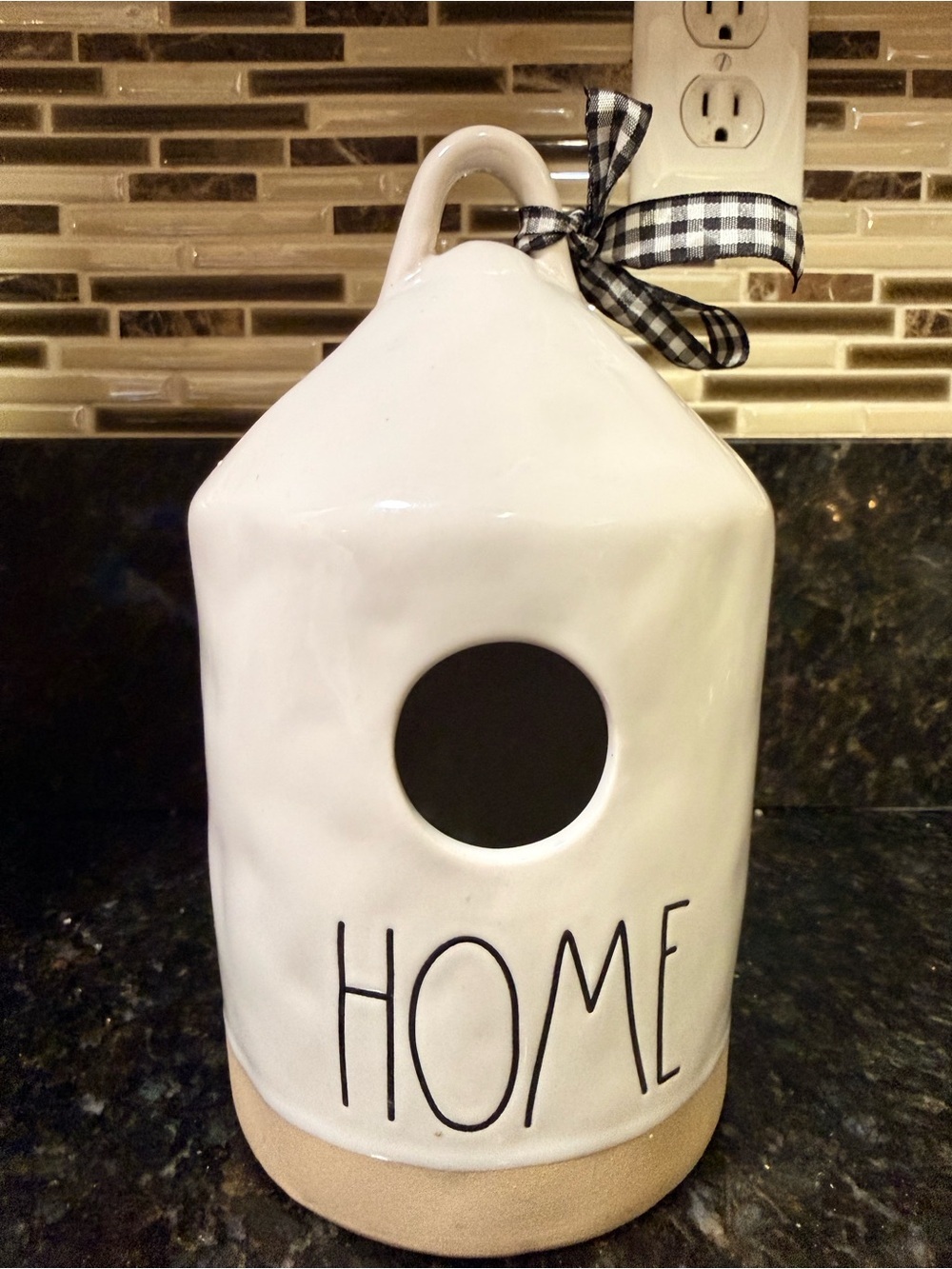 Rae Dunn White & Tan 'HOME' Ceramic Birdhouse - Picture 2 of 4
